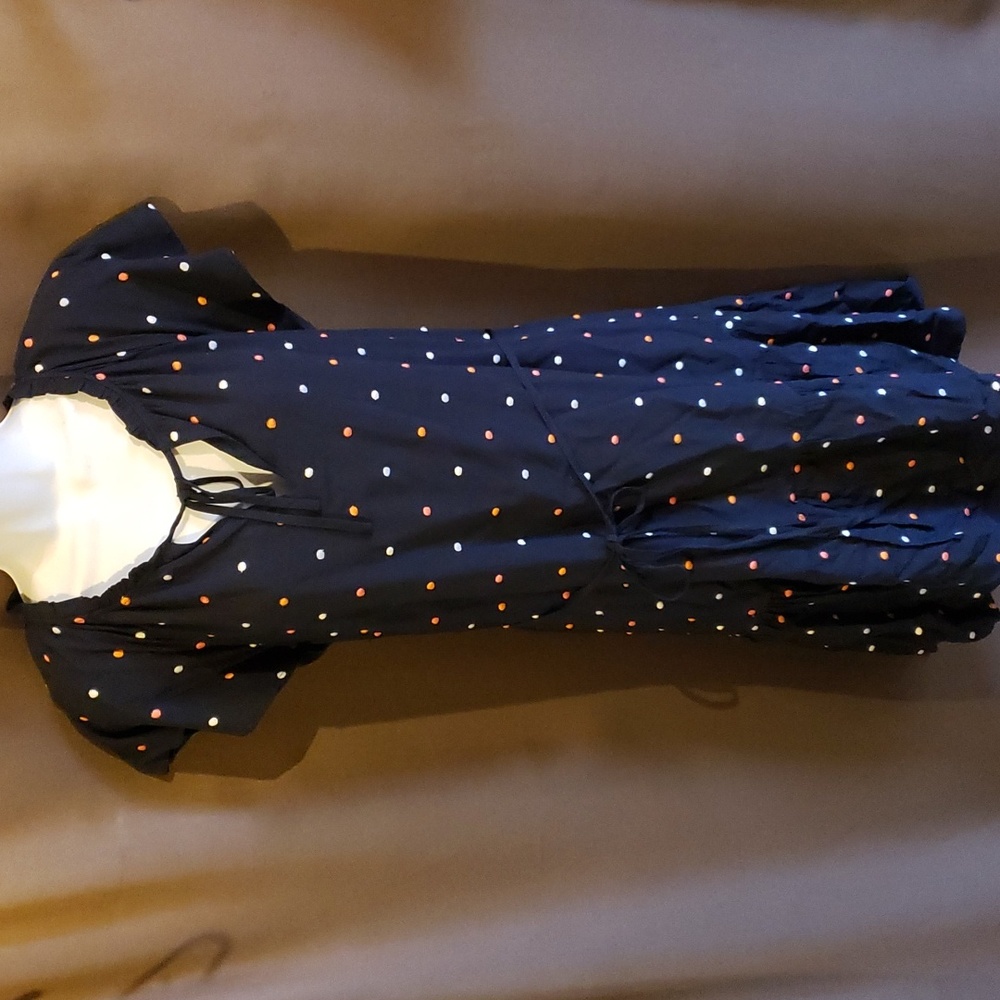 Loft Black Polka Dot Short Sleeve Dress Size S NEW